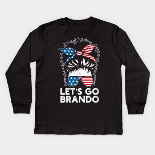 Messy Bun Lets Go Brandon Destressed Flag Kids Long Sleeve T-Shirt